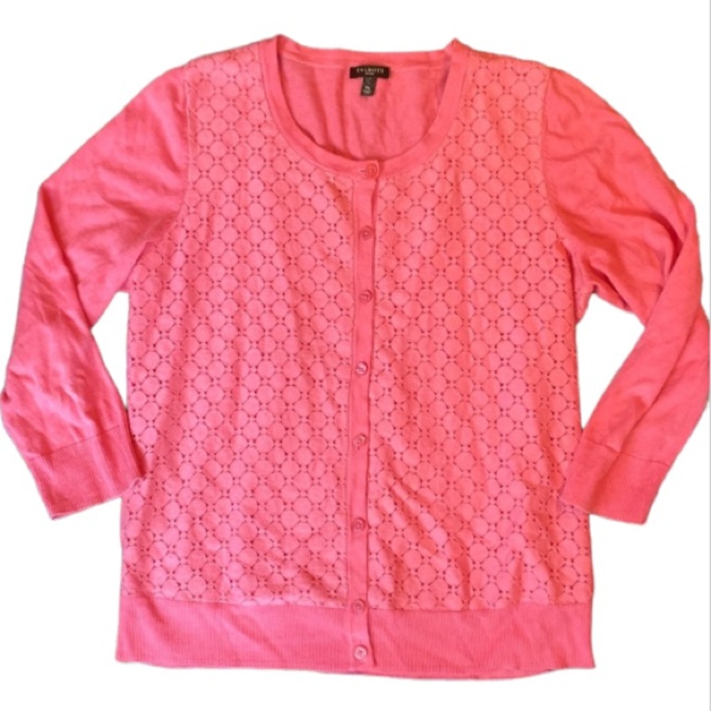 Talbots pretty pink 3/4 sleeve cardigan size medium petite